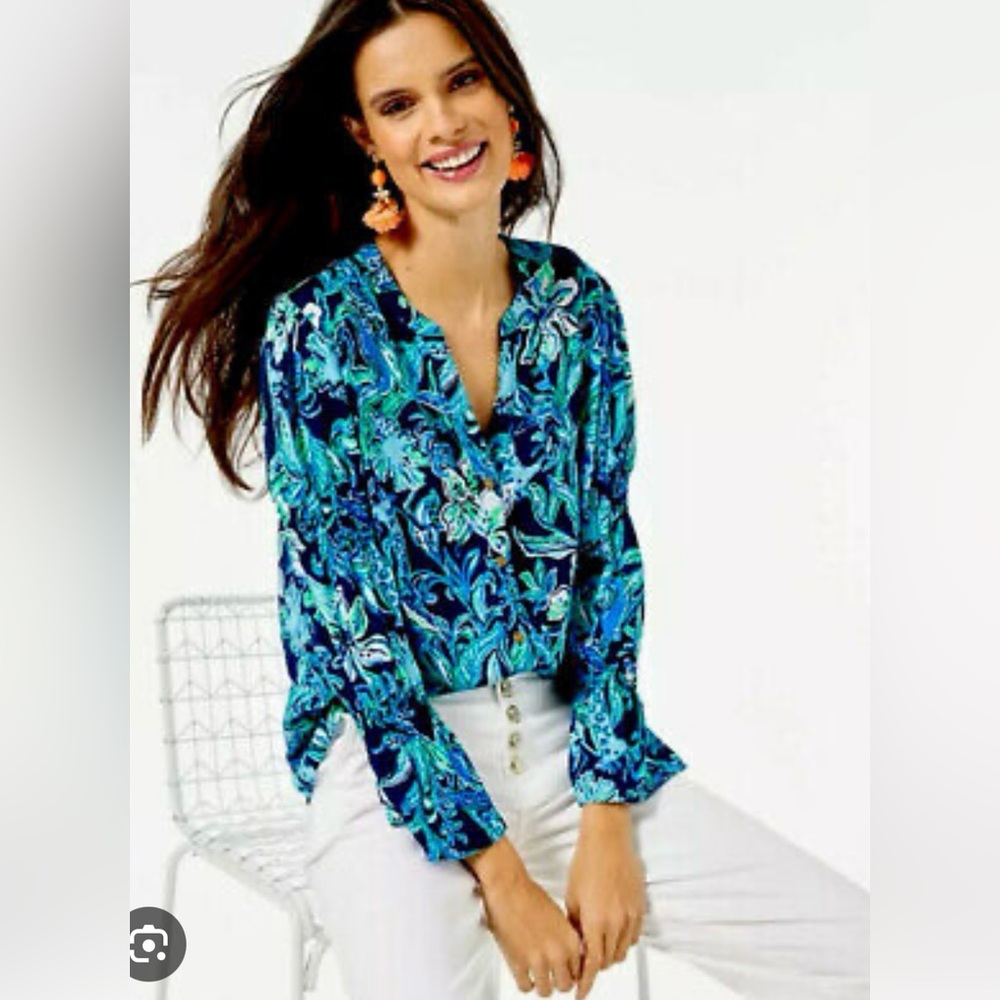 NWT lilly pulitzer top blouse high tide navy small marizita